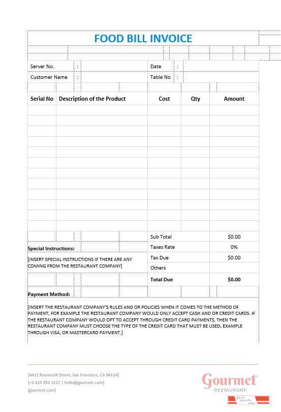 Food Bill Invoice Template PSD template
